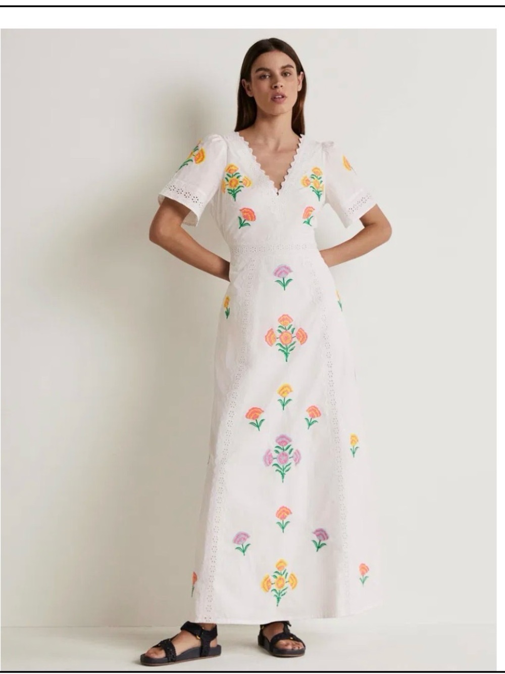 Boden white Lace-Trim V-Neck dress - Picture 2 of 13
